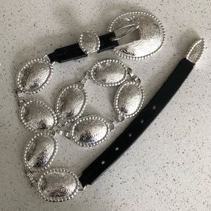 Tony Lama Concho Western Belt Black Leather Silver